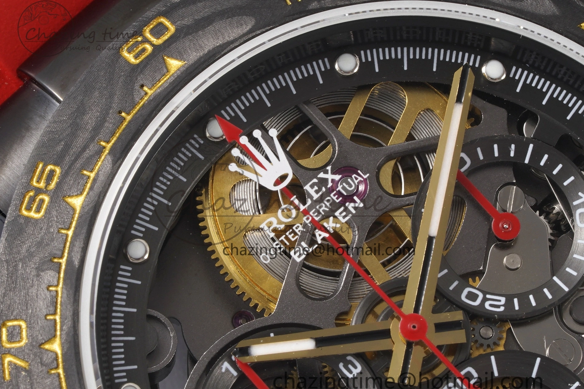 MiroTime 0213 Youthful Daytona PVD Carbon Bezel GETF Best Edition Skeleton Red Dial on Red Rubber Strap SA 1944